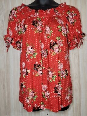 Misia Red Floral Off-The-Shoulder Cici Blouse Top Sz Lg